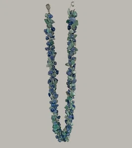 Natural Blue and Green Agate Stone and Silver Statement Necklace 22" - Picture 1 of 6