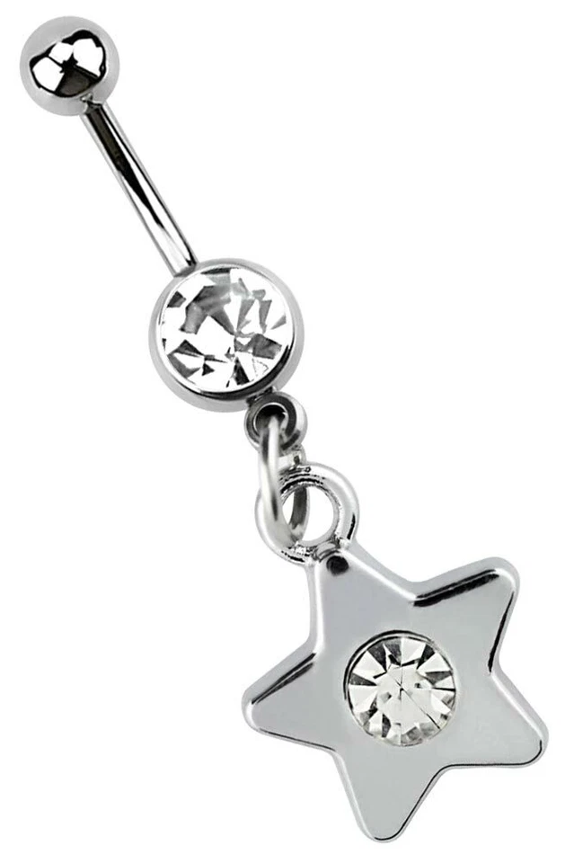Piercing Ombelico Gioielli Banana con Zirconia Sfera E Stella Ciondolo Acciaio - Immagine 1 di 3