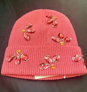 Anthropology Beanie Crystal Embellished Coral - Picture 1 of 6