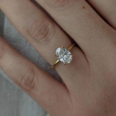 14k Yellow Gold Wedding Ring  Lab Created IGI 1.50 Ct Oval Cut Diamond E F  VS - Image 1 of 4