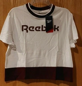 NWT Women's Plus Size Reebok Training Linear Logo Crop Tee sz 1X White -3041 - Picture 1 of 4