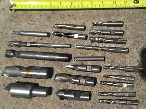 Lot of 20 Machinist Lathe Tools HSS Drills End Mills Cutters Metal Large - Picture 1 of 10