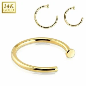 Oro 14K 18G 5/16" 3/8" Parte Superior Plana Nariz Aro Abierto Hélice Daith Anillo Oreja Huggies Labio - Imagen 1 de 5
