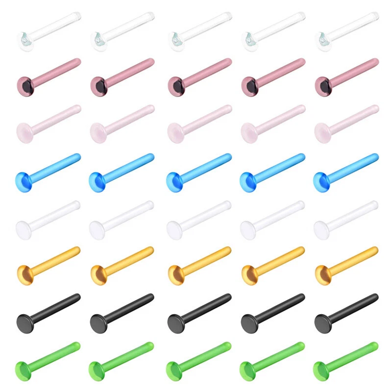 5pcs 20G Glass Nose Studs Ring Lip Eyrbrow Ear Cartilage Bone Studs Nostril Pin - Image 1 of 4