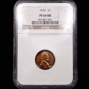 1937 Proof Lincoln Grano Centesimo 1c - NGC CLASSIFICATO PF64 RB - Foto 1 di 4