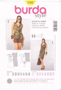 Patrón BURDA 7202 ~ Vestido y Camisa - Escote Capucha Semiajustado ~ Corbata de Cadera - 10-22 - Imagen 1 de 5
