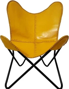 Handcrafted Genuine Brown Leather Butterfly Chair With Iron Frame For Office - Picture 1 of 8