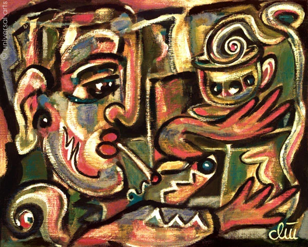 JACQUELINE DITT - Coffee Black Cigarrette 1995 Original Gemälde Kaffee Tasse - Bild 1 von 3