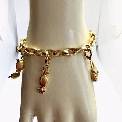 18K 纯金罗伯托硬币复古手镯 ~ 红宝石和 3 个小饰品 28 克 750 意大利 — 第 1/4 张图片