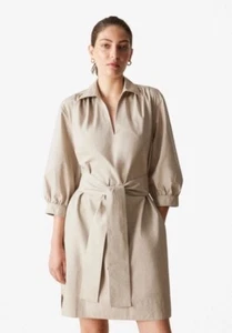 Trenery Ladies Shirt Dress Size 12 Cotton Poplin Collared Popover Birch Pockets - Picture 1 of 19