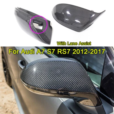 Tapa de espejo retrovisor de fibra de carbono de repuesto para Audi A7 S7 2012-17 con asistencia de carril lateral Foto 1 de 4