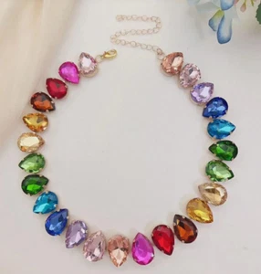 COLLAR - Collar Chocker Diseño Lágrima Cristal Vidrio Multicolor - Imagen 1 de 4