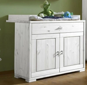 Massivholz Wickelkommode Wickeltisch weiß lasiert Kiefer massiv Babykommode - Bild 1 von 2