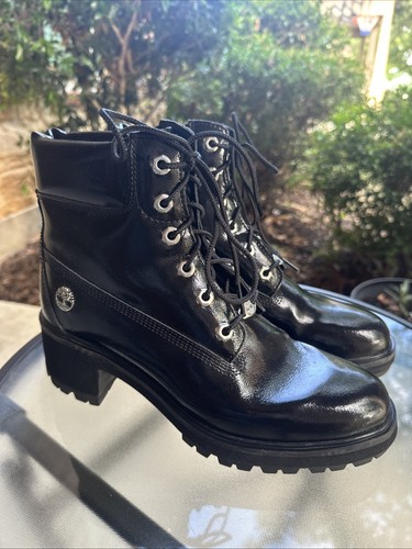 Stivali impermeabili Timberland Kinsley 6 pollici in vernice nera taglia 10 stringati