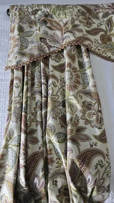 Cortina Cortina Personalizada 2 Paneles 1 Cenefa Jacobea Paisley Algodón Lino 95x50  Foto 1 de 4