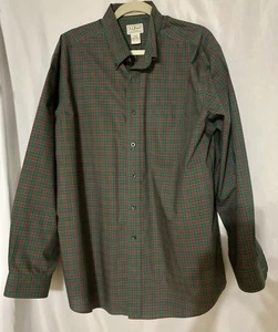 Camicia uomo LL Bean cotone a quadri grande reg bottoni verde rosso antirughe resistenza - Foto 1 di 5