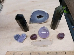 Real Crystal Obsidian, Blue Lace Agate, Agate, Amethyst, Labradorite Stolagtit - Picture 1 of 16
