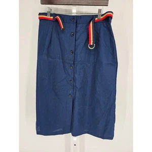 Vtg Parsons Place Womens Sz 17/18 Midi Length Pencil Skirt Blue Belted Mod Look - Picture 1 of 4