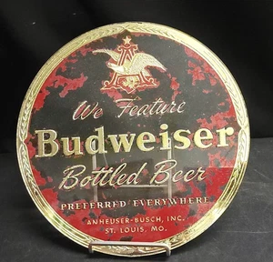 Letrero de vidrio Budweiser redondo grabado años 40 años 50 le falta la mayor parte de su fondo - Imagen 1 de 10