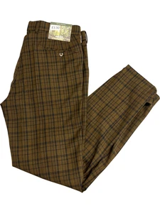Meyer Bonn Checked Trousers Brown Machine Washable - Size 40W L32 - Picture 1 of 5