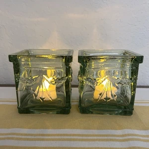 2 Candelabros Votivos Vintage Reciclado Grueso Vidrio Verde - Ecológico España - Imagen 1 de 8