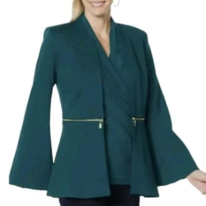  IMAN EUC Convertible Manga Campana Ponte Blazer Chaqueta Blusa Conjunto Medio Verde  - Imagen 1 de 24