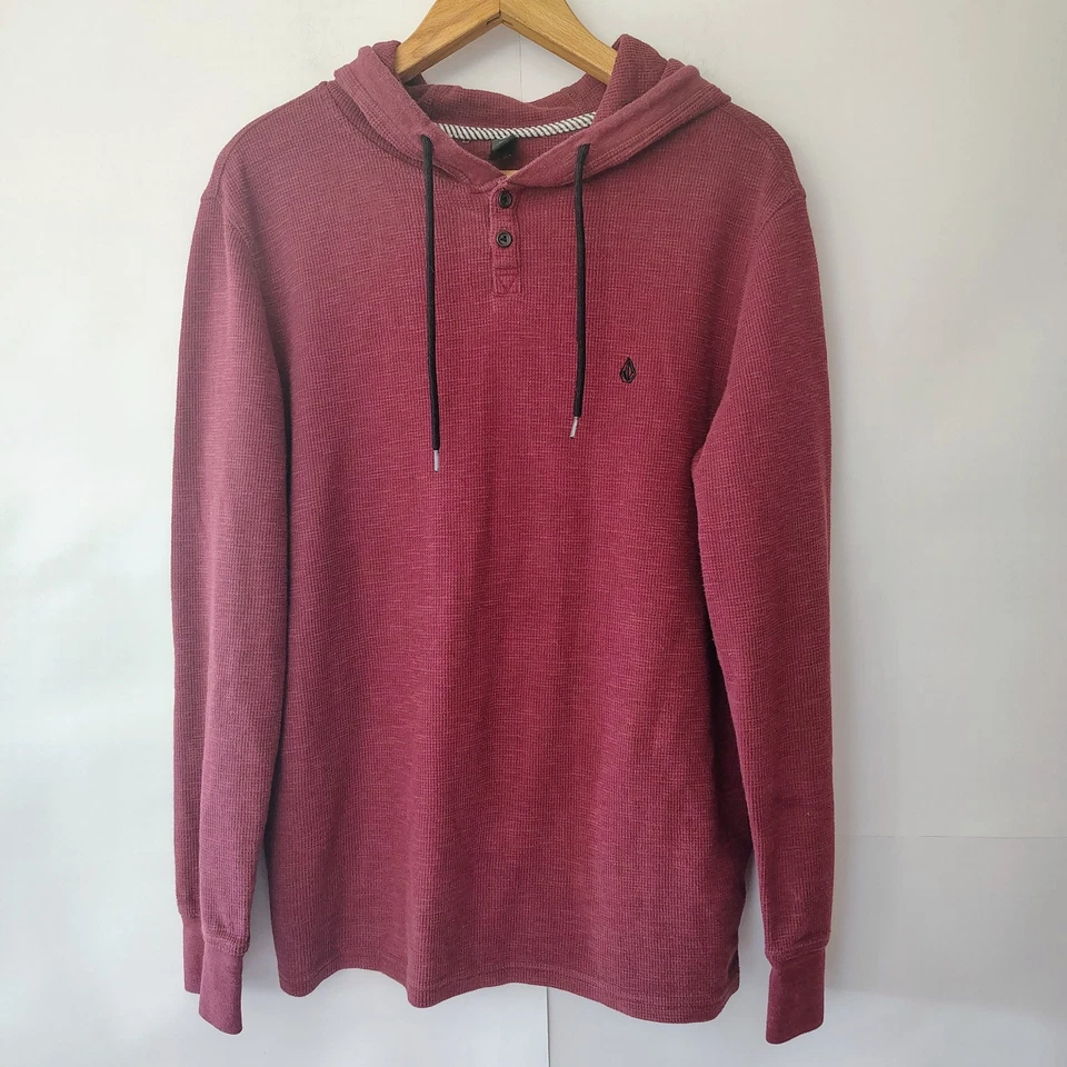 Volcom Y2K Waffle Knit Henley Hoodie Men's L Long Sleeve Skater Grunge Outdoor  - Image 1 of 4