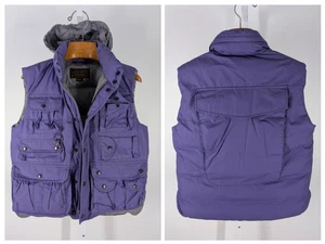 Eddie Bauer Vintage 90s Goose Down Purple Rap Fishing Cargo Pocket Vest 40" Hood - Picture 1 of 9