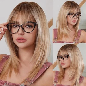 Light Blonde Wigs for Women layered Straight Wig with Bangs Natural Synthetic... - Picture 1 of 7