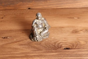 Happy Sitting Buddha Statue  Pewter 2" Tall - Picture 1 of 4