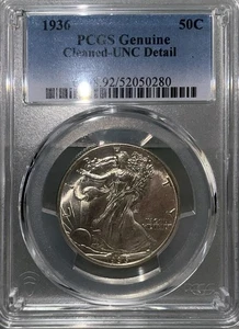 1936 50C Walking Liberty Half Dollar Silber PCGS gereinigt UNC Details - Bild 1 von 2