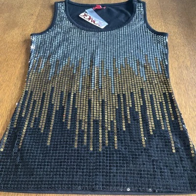 Blusa sin mangas Bongo lentejuelas talla S negra, bronce, plateada Foto 1 de 4