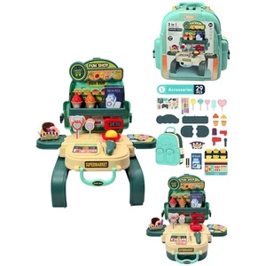 3-in-1 Kids Supermarket Playset Backpack & Toddler Pretend Grocery Store Kit - Picture 1 of 18