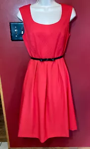 Kasper Dress Women’s Sz 8 Coral Sleeveless Aline Belted Adorable! - Picture 1 of 11