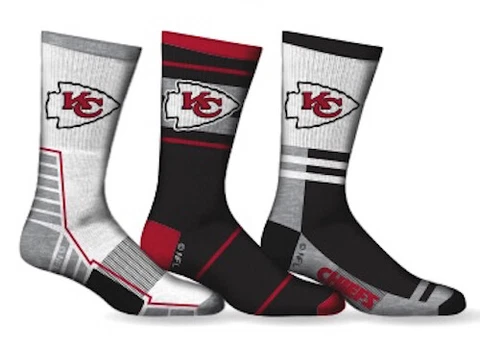 Kansas City Chiefs Socks 3 Pack Crew Length NFL Football Men Shoe Sz 7-12 Cover
