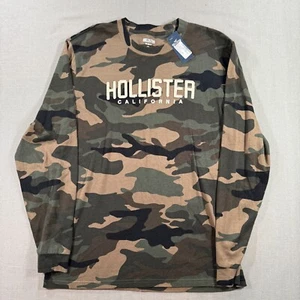 NWT Hollister Long Sleeve Camo Shirt Mens Medium Green Relaxed Fit T Embroidered - Picture 1 of 8