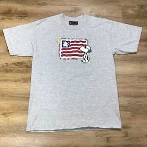 Vintage T-Shirt Herren Größe Large Peanuts Snoopy amerikanische Flagge Applikation grau Woodstock - Bild 1 von 11