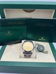 Rolex Oyster Perpetual 41mm 124300 Custom Yellow Dial Box Papers - Picture 1 of 11