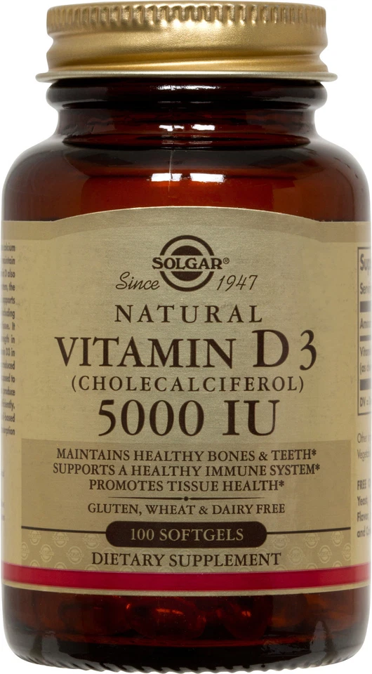 Solgar Vitamina D3 Colecalciferol 5000 UI 100 Cápsulas Blandas Foto 1 de 1