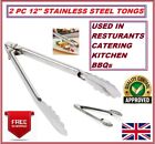 2 Pc Stainless Steel 12 Utility Tongs Quality Dishwasher Safe Heavy Cookware