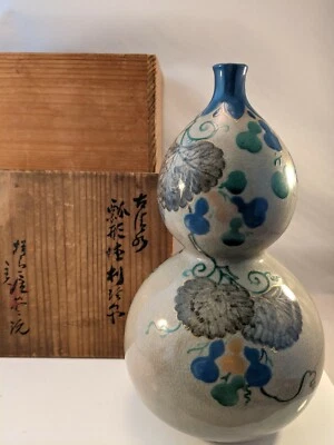 Jarrón antiguo japonés Kyotoware Ko-Kiyomizu cerámica Tokkuri botella con caja Japón Foto 1 de 4