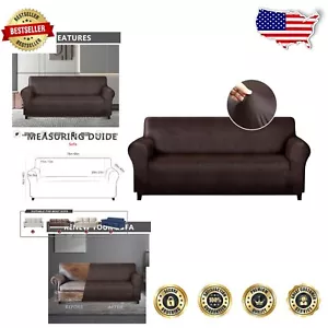 Durable Machine Washable Sofa Cover - Chocolate Leather-Like Design, 71-80" Fit - Picture 1 of 9