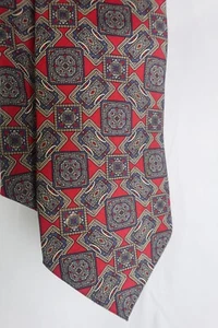 Vintage Pierre Balmain Paris Neck Tie Necktie Red Blue 100% Italian Silk Print - Picture 1 of 7