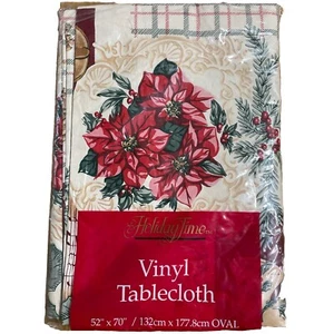 Mantel Holiday Time Rectángulo 52 X 70 Vinilo Fino Navidad Poinsettia Nuevo - Imagen 1 de 6