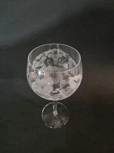 Hand Etched Italian Crystal Goblet Sandblasted Red Wine Glass 17oz Morning Glory - Picture 1 of 6