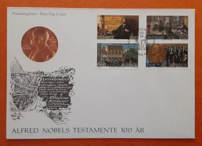 SWEDEN 1995 FDC Nobels Nobel Prize Mi 1917-20 Scott 2155-8 Superb 3449 - Image 1 of 2