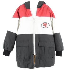 NFL Game Day Sz M 8-10 Black White Red Gold Hood Polyvinyl Cotton Boys Coat - Picture 1 of 7