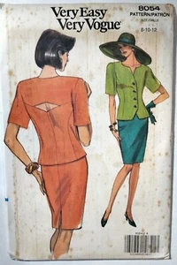Vintage 1980's VOGUE 8054 Easy Jacket Top & Skirt Unique Keyhole Back 8-12 UNCUT - Picture 1 of 2