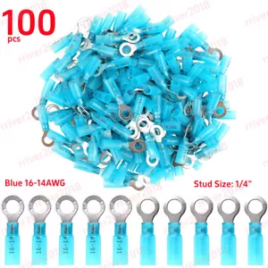100 Stck. Wasserdicht 16-14 AWG Schrumpfkabel Verbinder 6 mm 1/4 Zoll Ring Terminal - Bild 1 von 9