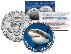 Great White Shark JFK Kennedy Half Dollar US Colorized Coin